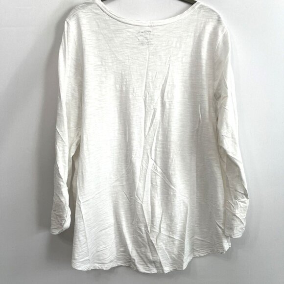 Chicos Womens Ultimate Tee XL Bright White 3/4 Tab Sleeve Silver Buttons Slub - Picture 2 of 8